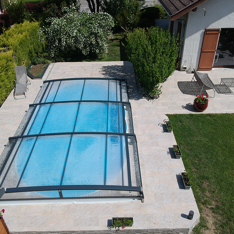 abri Piscine Hors Sol, Tente de Piscine Tissu 590x520x250 cm Bleu